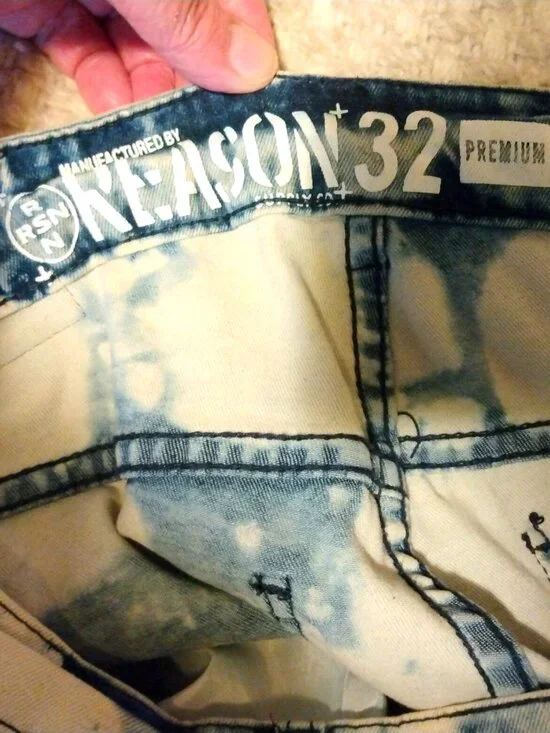 Reason Acid Wash Distressed Stretch Jeans Size Large Streetwear Y2K Urban Casual - Picture 7 of 8